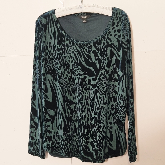 Simply Vera Vera Wang Size L Green Velvet Long-Sleeved Round Neck Blouse Shirt T - Picture 11 of 16